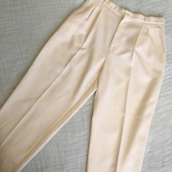 Cream Vintage High Waisted Pleated Trousers - Picture 2 of 8